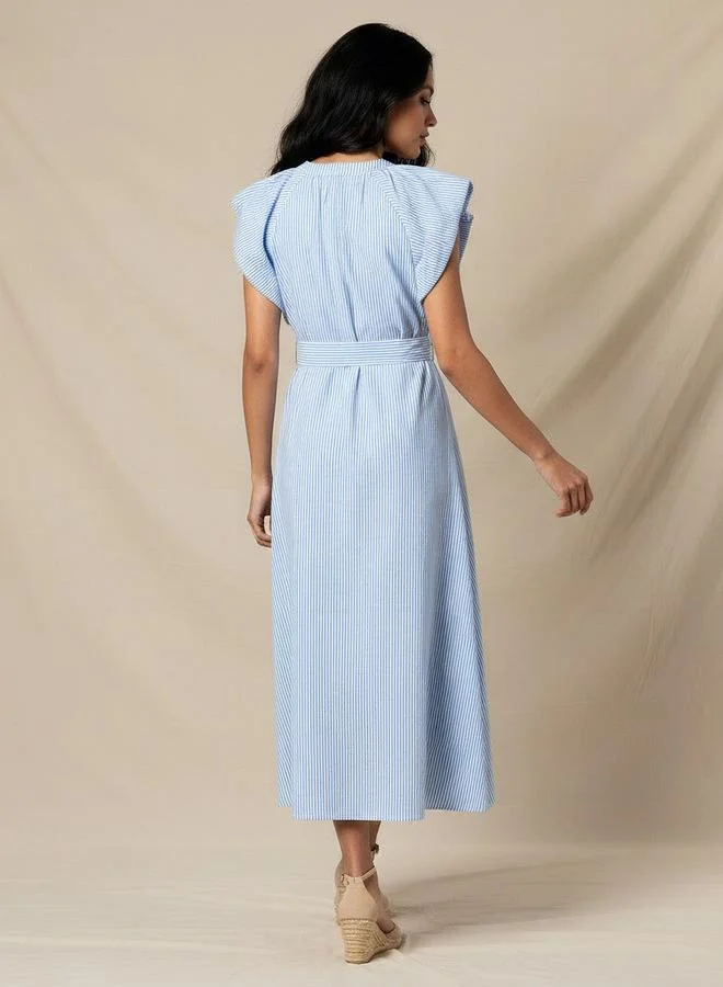 Iconic  Iconic Striped A-line Women Dress with Tie-Up Belt for Women | Best Price UAE